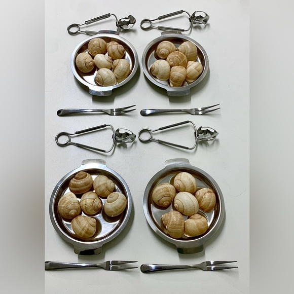 Mid Century Vintage Stainless Steel Escargot Appetizer Set for 4 - Picture 2 of 16